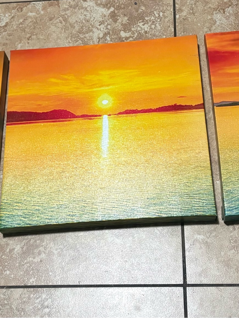 Sunset Over Water Canvas Art - Vibrant Orange and Yellow
